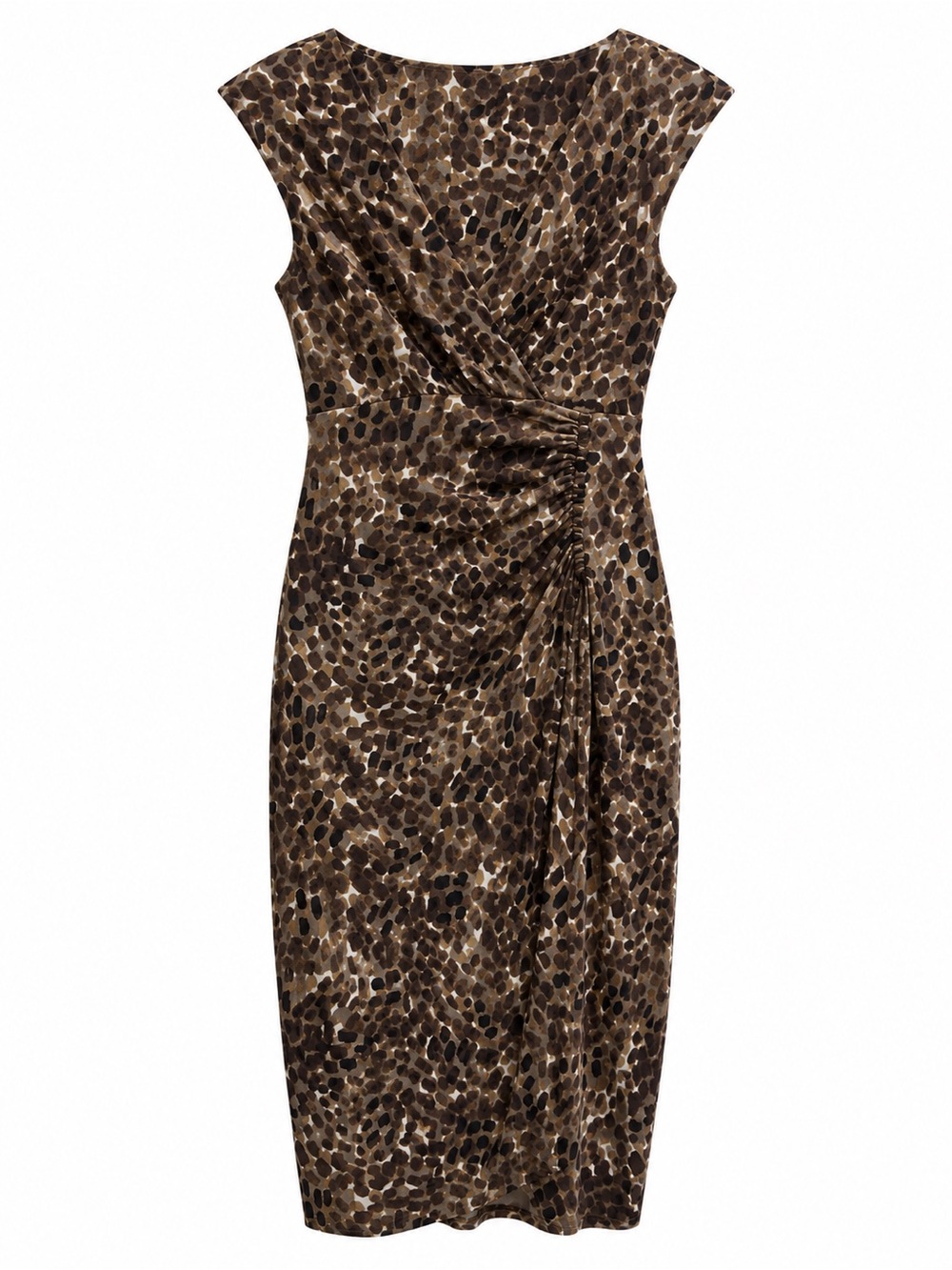 London Times Animal Print Ruched Sheath Dress Sz 4 Career Cocktail Chic Romantic